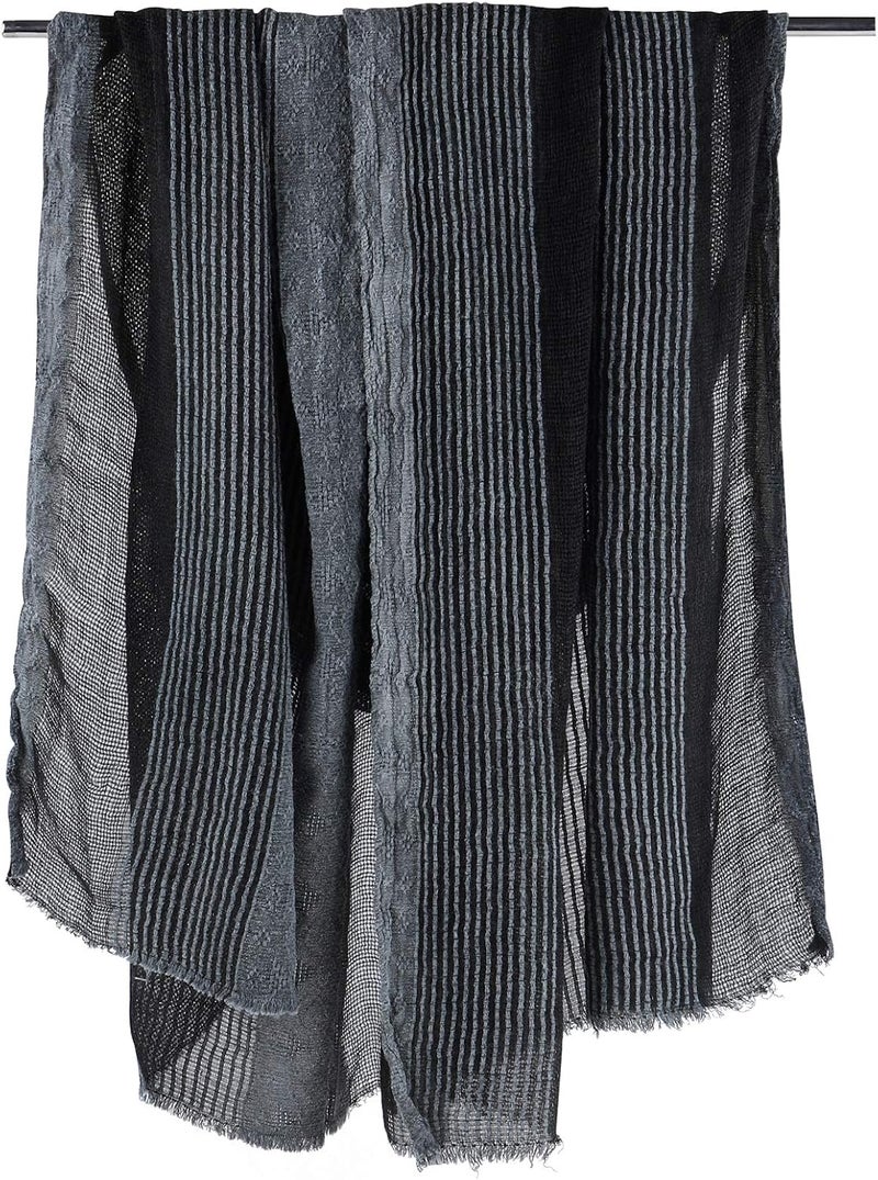 GERINLY Cotton-Linen Scarves Mens Stripe Crinkle Long Scarf Fashion Wrap Shawl for Travel - Image 4